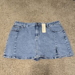 Blue A-Line Mini Skirt with Slit for Casual Wear